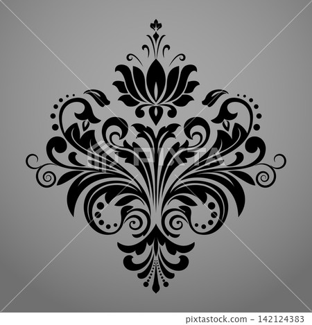 Damask graphic ornament. Floral design element. Black and gray vector pattern 142124383