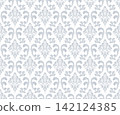 Wallpaper in the style of Baroque. White and gray floral ornament. Seamless vector background. Graphic pattern for fabric, wallpaper, packaging. Ornate Damask flower illustration 142124385