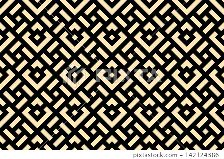 Abstract geometric pattern. A seamless vector background. Golden and black ornament. Graphic modern pattern. Simple lattice graphic design Abstract geometric pattern. A seamless vector background. Golden and black ornament. Graphic modern pattern. Simple lattice graphic design 142124386