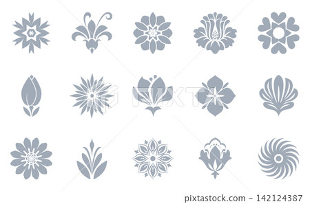 Flower icons set. Isolated elements for design. Vector graphics. Flower collection Flower icons set. Isolated elements for design. Vector graphics. Flower collection 142124387