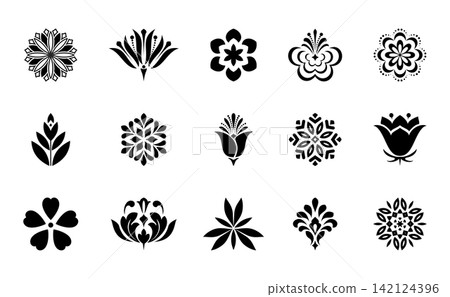 Flower icons set. Isolated elements for design. Vector graphics. Flower collection Flower icons set. Isolated elements for design. Vector graphics. Flower collection 142124396