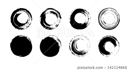 Black Hand Painted Brush Circle Collection with Textured Acrylic Paint Strokes. Artistic Round Frame Set. Abstract Grunge Design Elements Black Hand Painted Brush Circle Collection with Textured Acrylic Paint Strokes. Artistic Round Frame Set. Abstract Grunge Design Elements 142124668