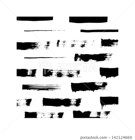 Black Horizontal Brush Stroke Collection with Dry Brush Texture, Hand Painted Ink Swatches, Abstract Grunge Paint Marks Black Horizontal Brush Stroke Collection with Dry Brush Texture, Hand Painted Ink Swatches, Abstract Grunge Paint Marks 142124669