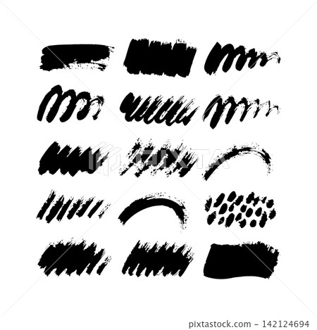 Ink Brush Stroke Collection with Grunge Paint Texture. Hand Painted Abstract Brush Marks. Dry Brush Swashes and Horizontal Strokes Ink Brush Stroke Collection with Grunge Paint Texture. Hand Painted Abstract Brush Marks. Dry Brush Swashes and Horizontal Strokes 142124694