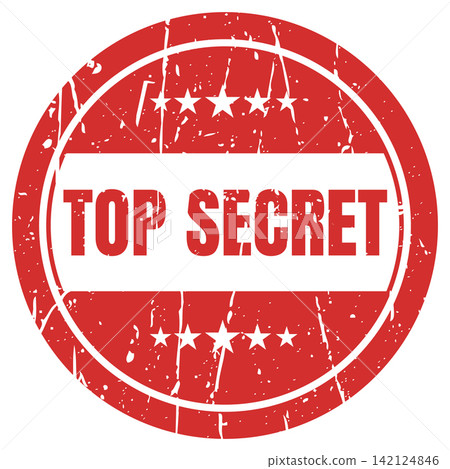 Top secret red grunge stamp with five stars for classified documents and confidential information. 142124846