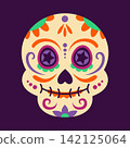 Colorful sugar skull. Decorated calaca craniums with floral pattern inspired by Dia de los Muertos. Mexican cultural celebration design. Traditional Mexico festival symbolic for Death celebration. 142125064