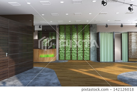 visualization of a large empty interior, 3D illustration visualization of a large empty interior, 3D illustration 142126018