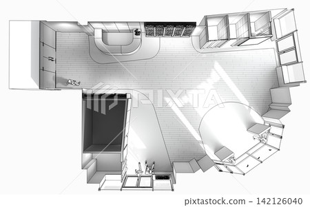 visualization of a large empty interior, 3D illustration visualization of a large empty interior, 3D illustration 142126040
