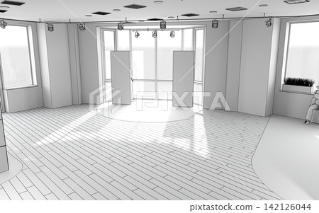 visualization of a large empty interior, 3D illustration visualization of a large empty interior, 3D illustration 142126044