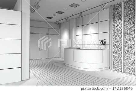 visualization of a large empty interior, 3D illustration visualization of a large empty interior, 3D illustration 142126046