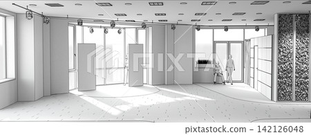 visualization of a large empty interior, 3D illustration visualization of a large empty interior, 3D illustration 142126048