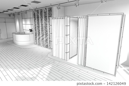 visualization of a large empty interior, 3D illustration visualization of a large empty interior, 3D illustration 142126049