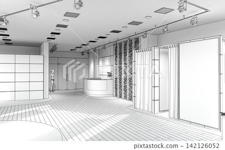 visualization of a large empty interior, 3D illustration visualization of a large empty interior, 3D illustration 142126052