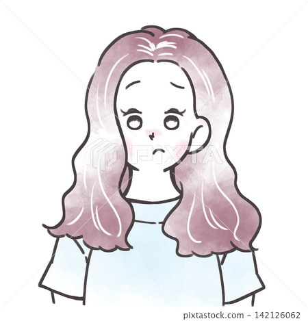 一位女士因頭髮而煩惱的插圖;白髮 一位女士因頭髮而煩惱的插圖;白髮 142126062