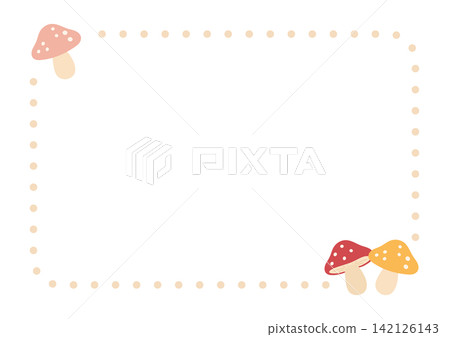 Cute autumn mushroom frame, featuring pink, red, and yellow mushrooms. Cute autumn mushroom frame, featuring pink, red, and yellow mushrooms. 142126143