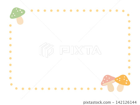 Cute autumn mushroom frame, featuring pink, yellow, and green mushrooms. 142126144