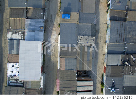 roof of garages, view from above roof of garages, view from above 142126215