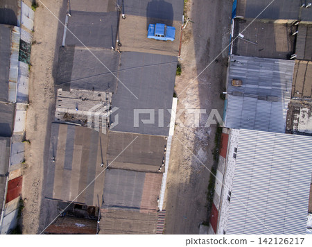 roof of garages, view from above roof of garages, view from above 142126217