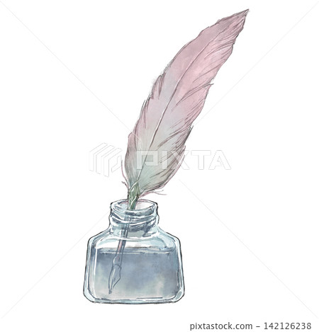 Watercolor illustration with ink bottle and quill pen Watercolor illustration with ink bottle and quill pen 142126238