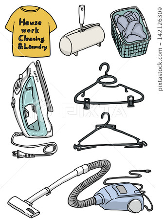 Cleaning and Laundry Illustration Set Cleaning and Laundry Illustration Set 142126309