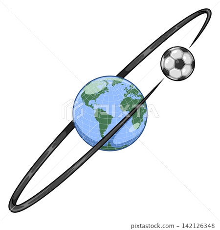 Soccer ball orbiting the planet earth 142126348