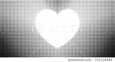Heart shape frame with halftone dot pattern texture. Romantic border design featuring gradient points and retro comic book effect for love themed backgrounds. Heart shape frame with halftone dot pattern texture. Romantic border design featuring gradient points and retro comic book effect for love themed backgrounds. 142126469