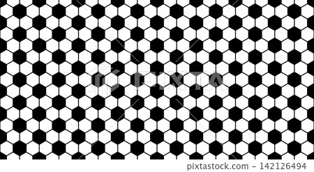 Soccer ball hexagon pattern forms an seamless texture. Geometric white and black design ideal for sports backgrounds, banners, and decorative athletic templates. Soccer ball hexagon pattern forms an seamless texture. Geometric white and black design ideal for sports backgrounds, banners, and decorative athletic templates. 142126494
