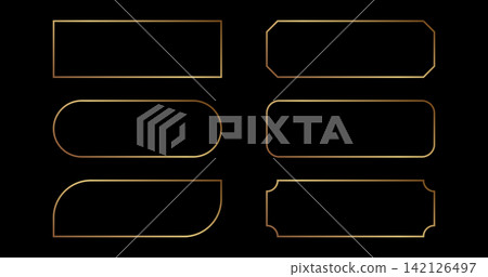 Thin gold rectangle frames with luxurious metallic edges. Premium borders ideal for elegant invitations, certificates and awards. Thin gold rectangle frames with luxurious metallic edges. Premium borders ideal for elegant invitations, certificates and awards. 142126497