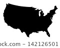 Black silhouette map of the continental United States 142126501