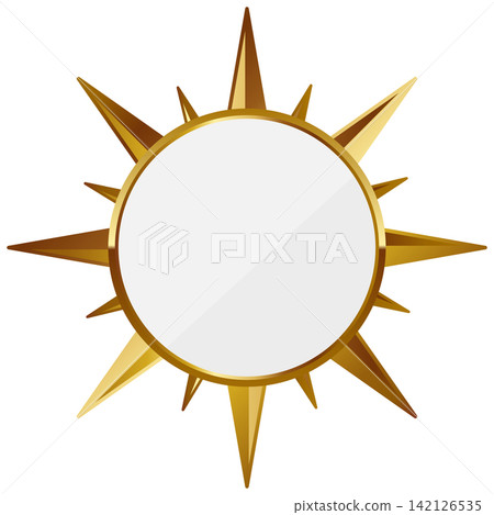 Luxurious sun emblem frame in white and gold Luxurious sun emblem frame in white and gold 142126535