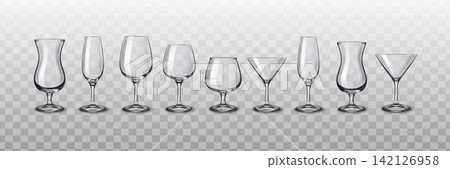 3d alcohol drinks glassware set on transparent background 142126958