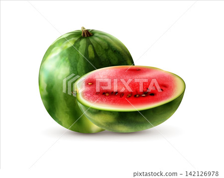 3d realistic whole and slice of watermelon fruits illustration 3d realistic whole and slice of watermelon fruits illustration 142126978