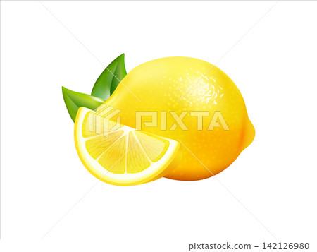 3d realistic whole lemon with leaf and sliced lemon citrus fruits illustration 142126980