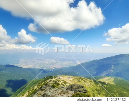 Bansko ski resort Todorka peak area Pirin, Bulgaria ski chairlift stations in summer Bansko ski resort Todorka peak area Pirin, Bulgaria ski chairlift stations in summer 142127482