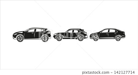 Car silhouettes set. Car icon silhouette collection Car silhouettes set. Car icon silhouette collection 142127714