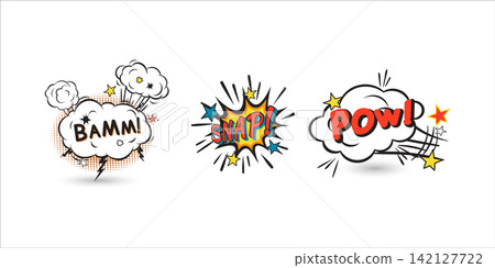 Collection of empty comic speech bubbles. Hand drawn retro cartoon stickers. Pop art style Collection of empty comic speech bubbles. Hand drawn retro cartoon stickers. Pop art style 142127722