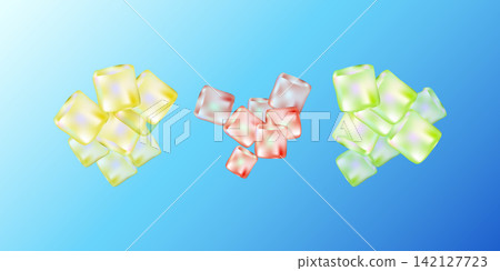 Collection of ice cubes in realistic 3d style with different color 142127723
