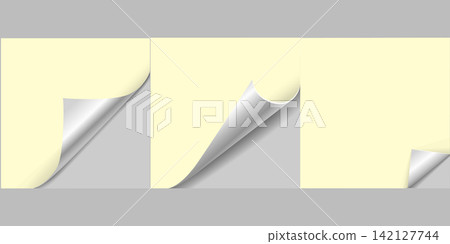 Curled paper corners set. Mockup pages edge curl and bent papers. 3D Page Curl with shadow 142127744