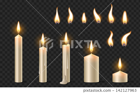 3d realistic set of melting burning candles 3d realistic set of melting burning candles 142127963