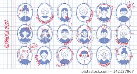 School yearbook album mockup with doodle frames 142127967