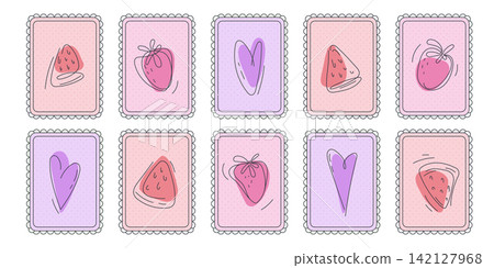 Patchwork pattern, coquette fruit and heart motifs Patchwork pattern, coquette fruit and heart motifs 142127968