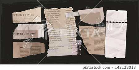 Crumpled pieces of vintage torn newspaper Crumpled pieces of vintage torn newspaper 142128018