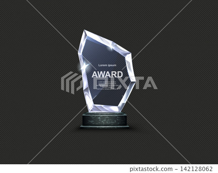 Empty acrylic award design mockup. blank glass trophy mockup template for transparent crystal prize plate 142128062