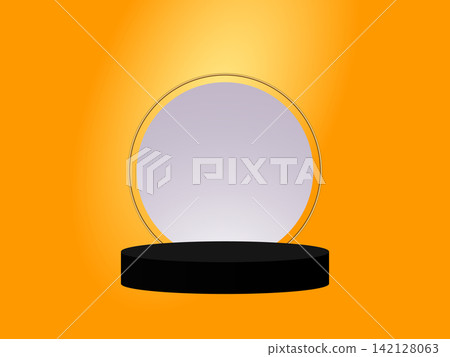 Empty black round podium, pedestal and platform, stand stage, cylinder, round empty stages and podium stair 3d template for product presentation Empty black round podium, pedestal and platform, stand stage, cylinder, round empty stages and podium stair 3d template for product presentation 142128063