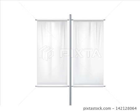 Empty Double Pole Banner in Realistic Style for advertisement flag, outdoor promotion Empty Double Pole Banner in Realistic Style for advertisement flag, outdoor promotion 142128064