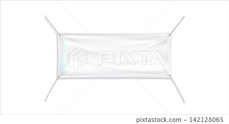 Empty mockup white textile banner with folds on ropes on transparent background Empty mockup white textile banner with folds on ropes on transparent background 142128065