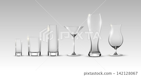Empty Realistic glasses set in different sizes Empty Realistic glasses set in different sizes 142128067