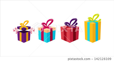 Gift box cartoon set icon. Illustration of isolated cartoon icon gift box with ribbon. illustration set birthday present 142128109