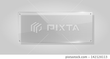 Glass plate on transparent background. Realistic glass with shadow. 3D window effect with flare Glass plate on transparent background. Realistic glass with shadow. 3D window effect with flare 142128113