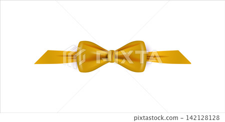 Golden 3d realistic bow tie ribbon on white background 142128128
